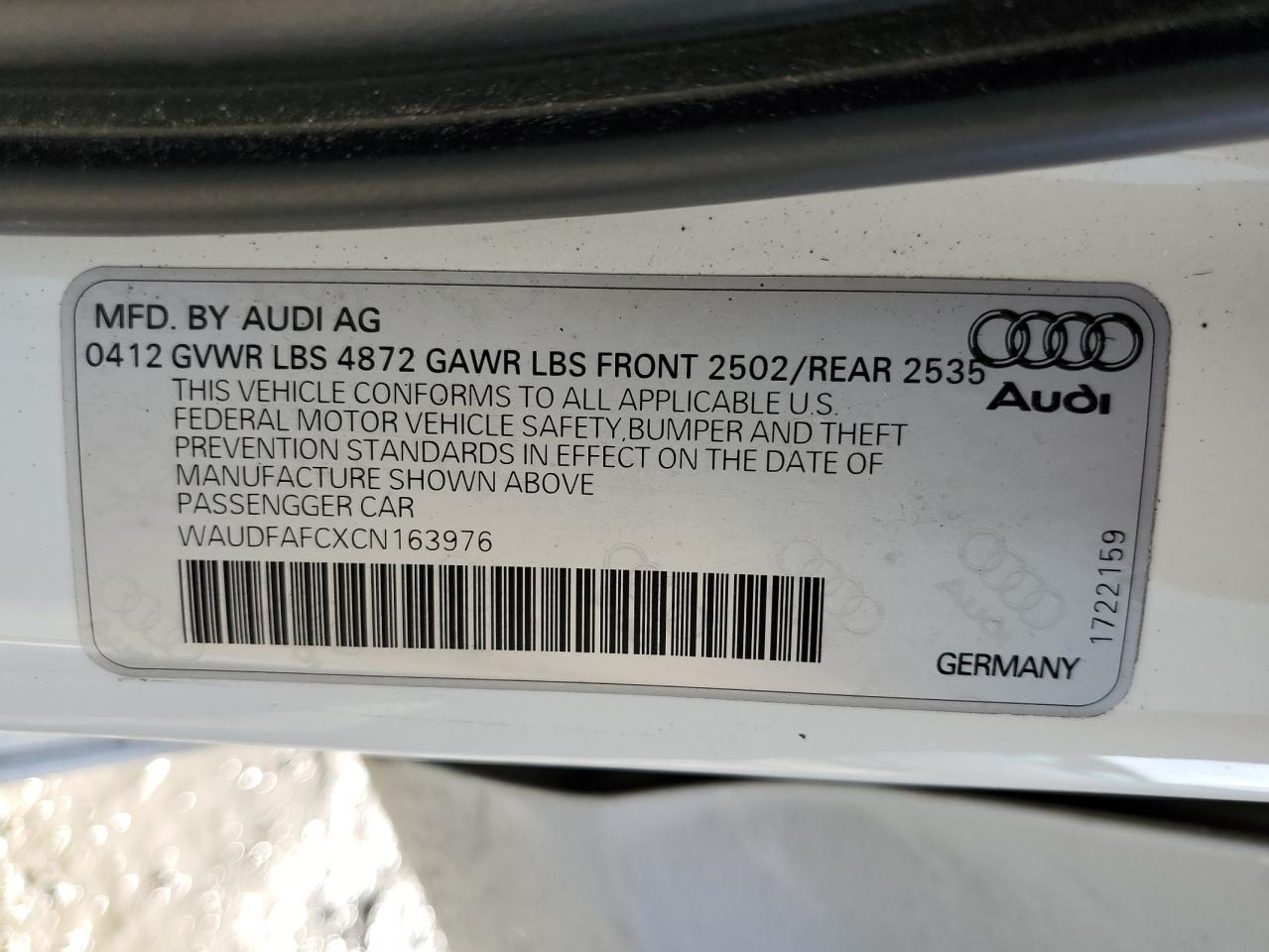 2012 Audi A6 Premium Plus VIN: WAUDFAFCXCN163976 Lot: 73677464