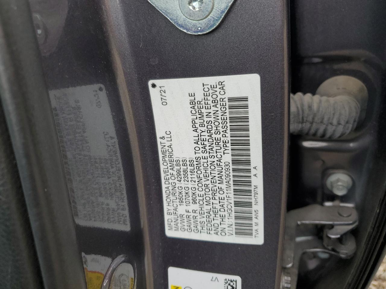 1HGCV1F11MA090930 2021 Honda Accord Lx