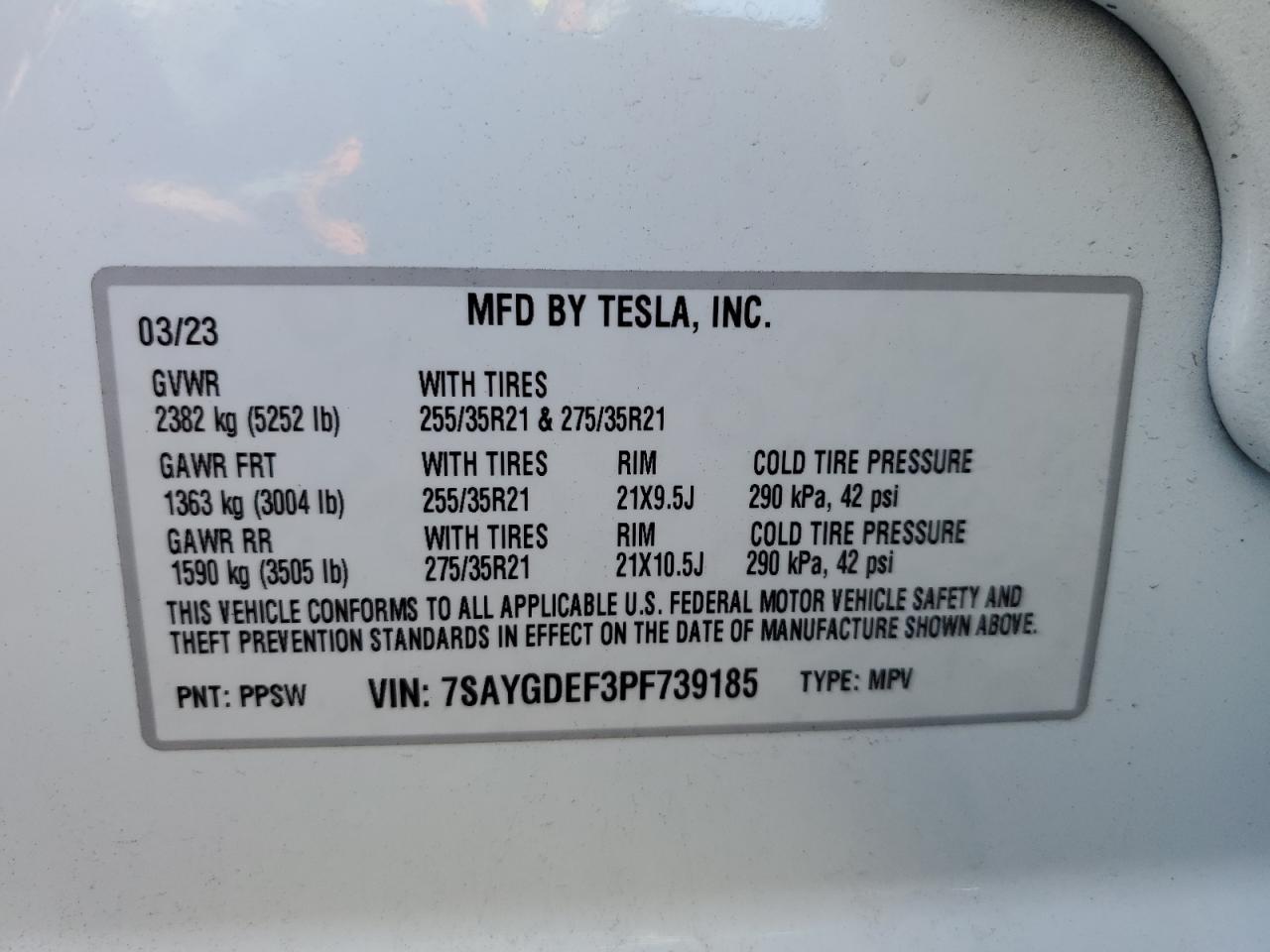 2023 Tesla Model Y VIN: 7SAYGDEF3PF739185 Lot: 72945374