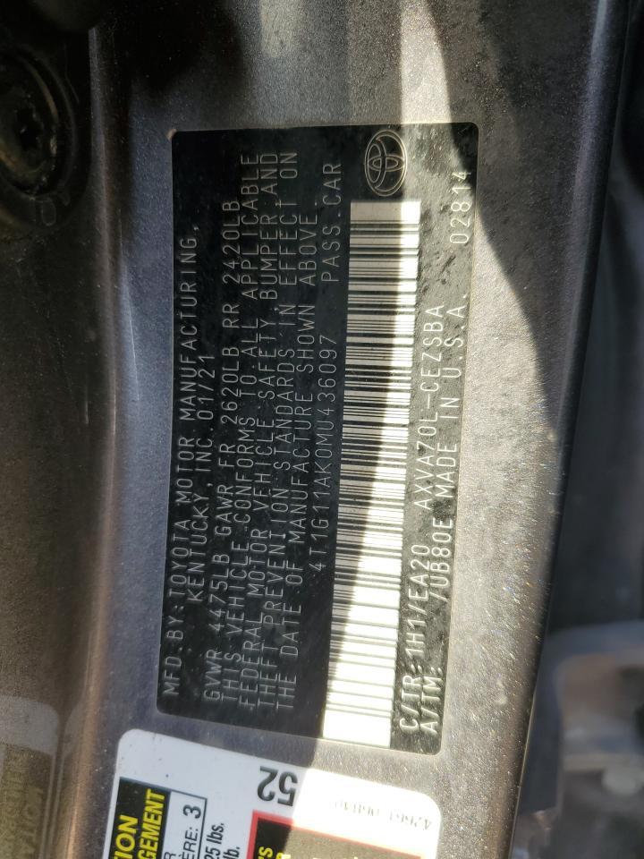 4T1G11AK0MU436097 2021 Toyota Camry Se