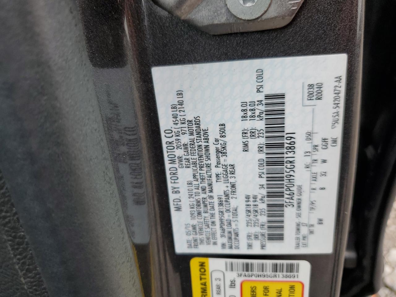 3FA6P0H95GR138691 2016 FORD FUSION - Image 12