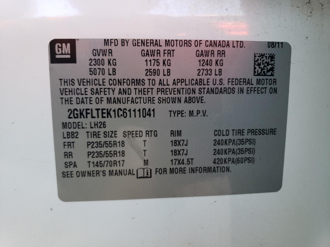 2GKFLTEK1C6111041 2012 GMC Terrain Sle