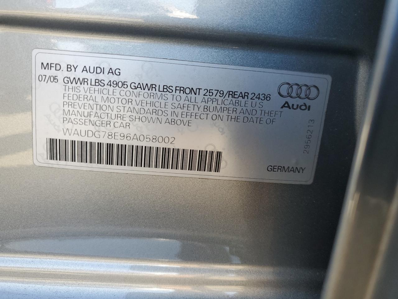 WAUDG78E96A058002 2006 Audi A4 3.2 Quattro