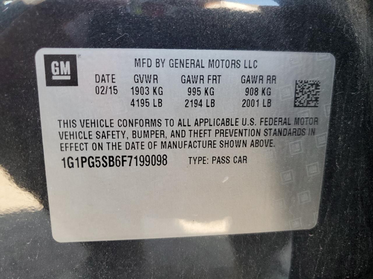 VIN 1G1PG5SB6F7199098 2015 CHEVROLET CRUZE no.12