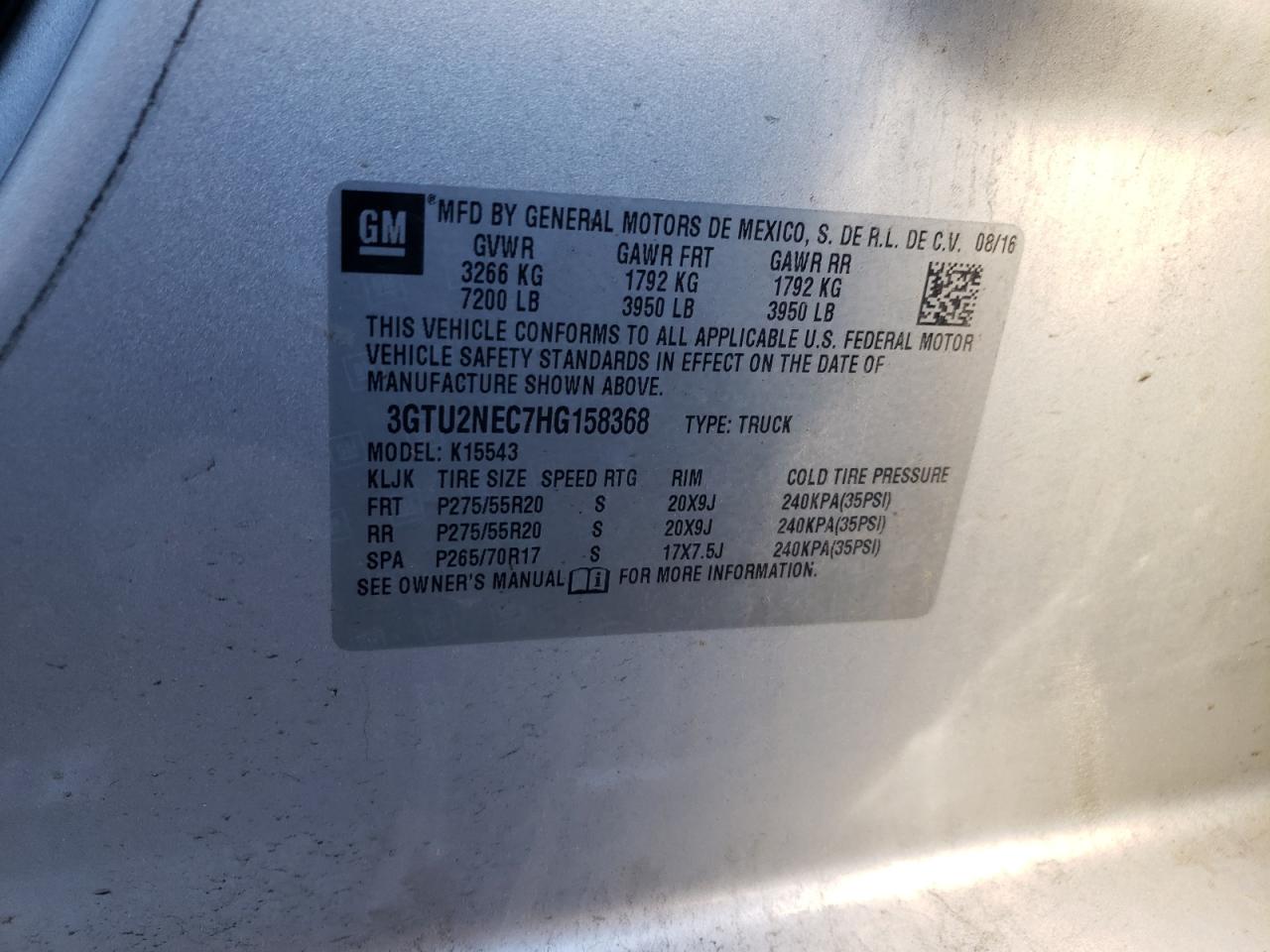 3GTU2NEC7HG158368 2017 GMC Sierra K1500 Slt