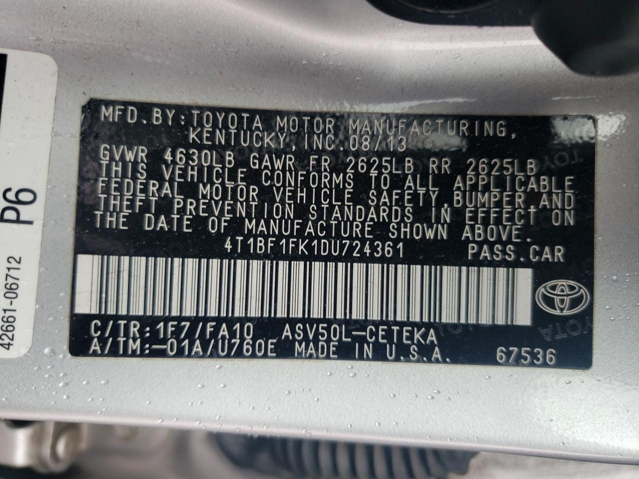 4T1BF1FK1DU724361 2013 Toyota Camry L