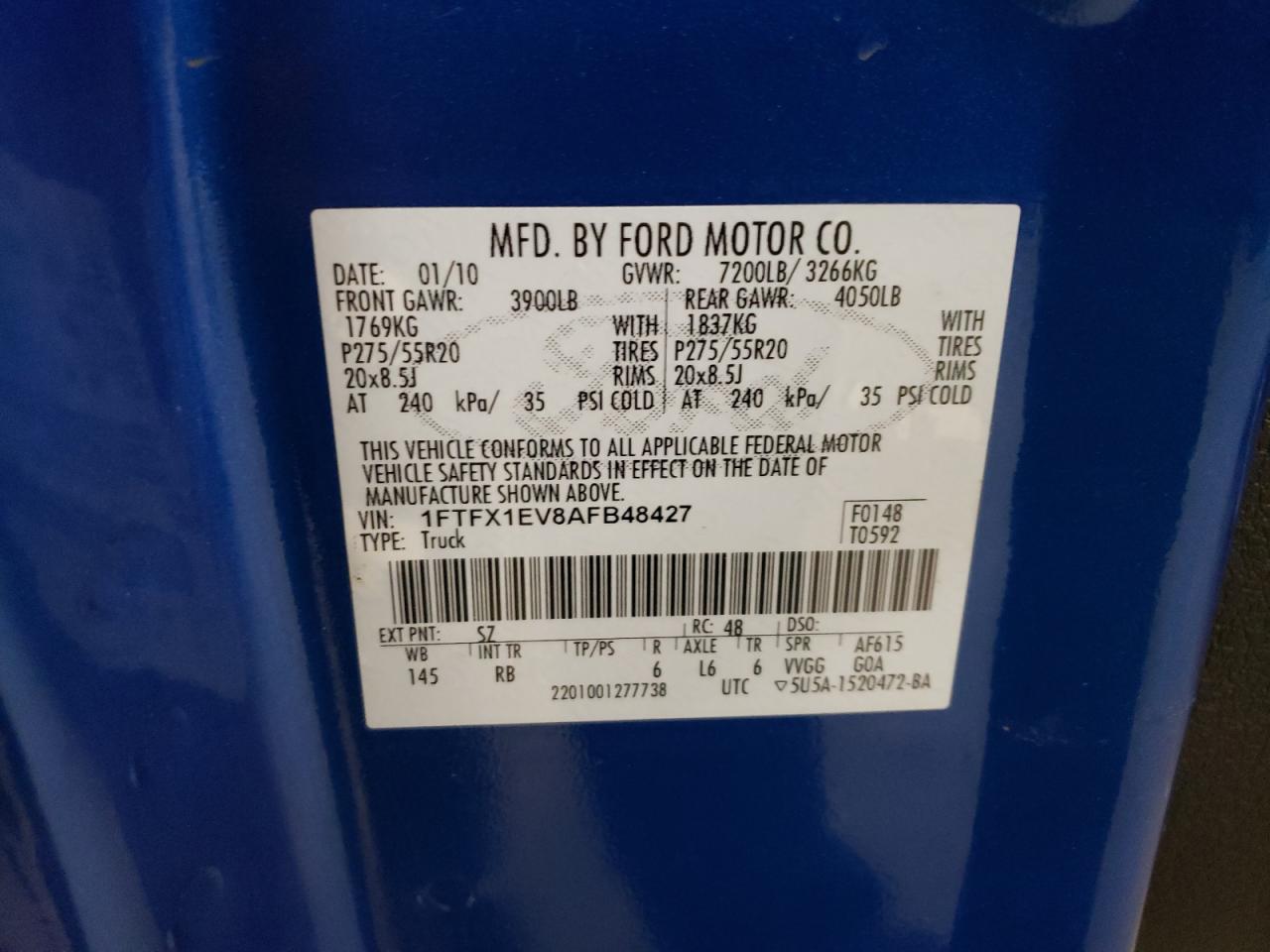 2010 Ford F150 Super Cab VIN: 1FTFX1EV8AFB48427 Lot: 72753354