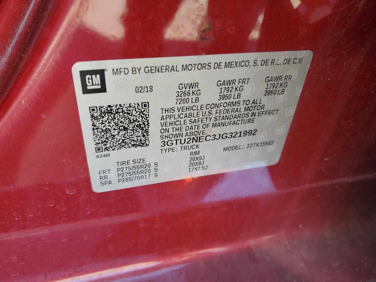 3GTU2NEC3JG321992 2018 GMC Sierra K1500 Slt