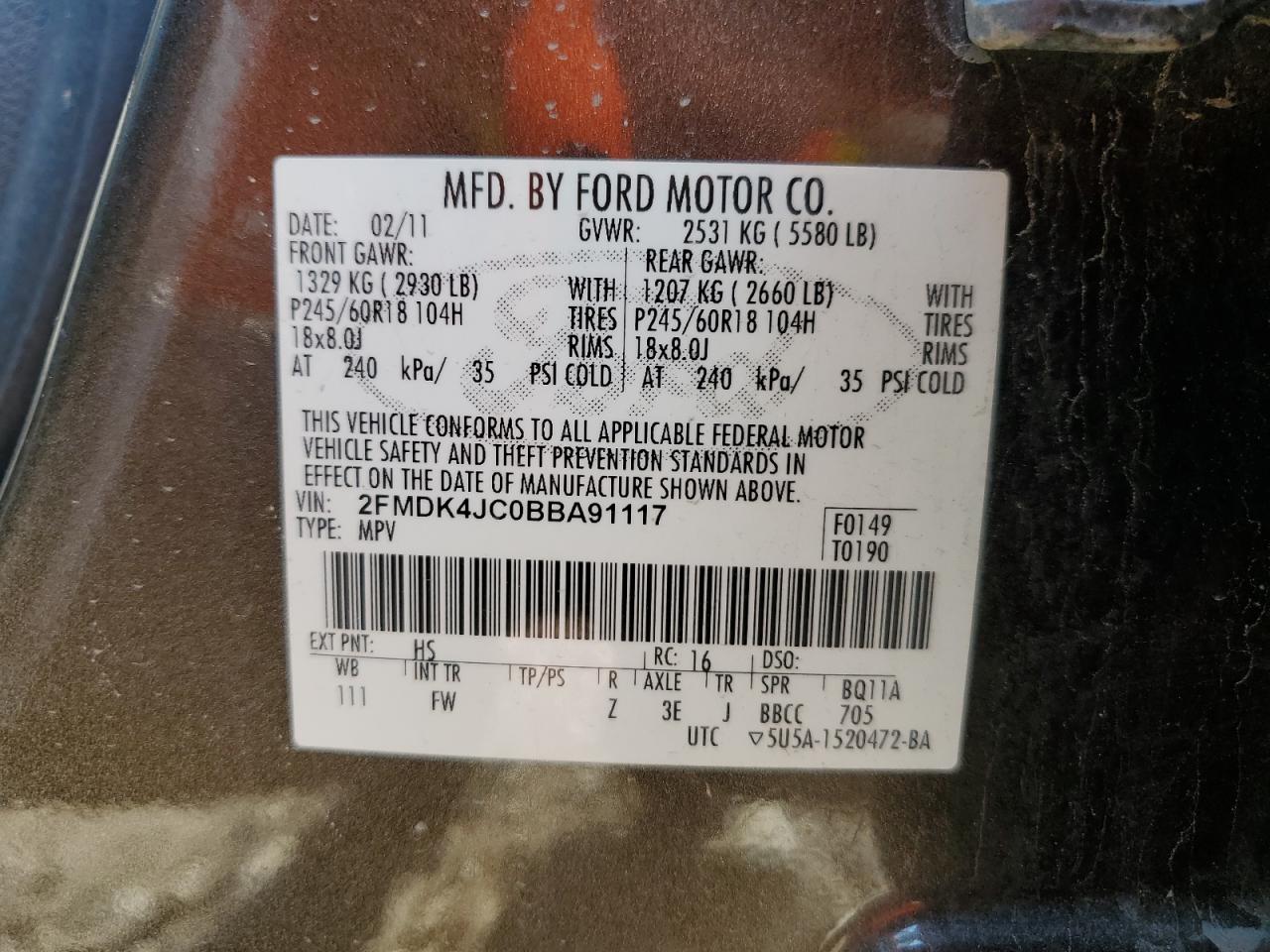 2FMDK4JC0BBA91117 2011 Ford Edge Sel