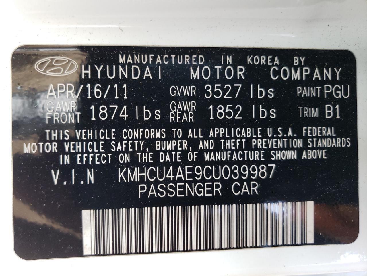 2012 Hyundai Accent Gls VIN: KMHCU4AE9CU039987 Lot: 70508954