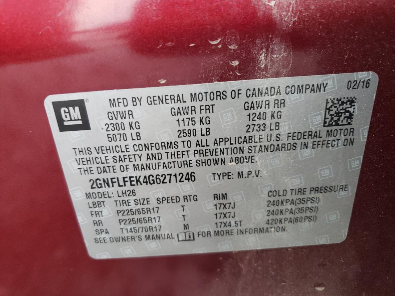 VIN 2GNFLFEK4G6271246 2016 CHEVROLET EQUINOX no.13