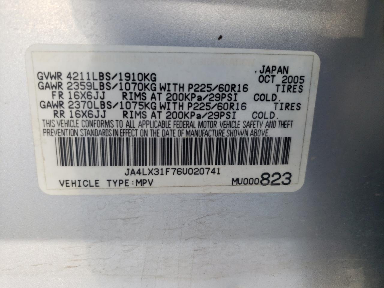 JA4LX31F76U020741 2006 Mitsubishi Outlander Ls