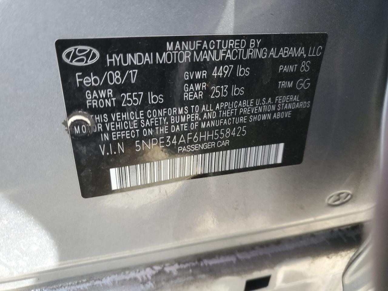 5NPE34AF6HH558425 2017 Hyundai Sonata Sport