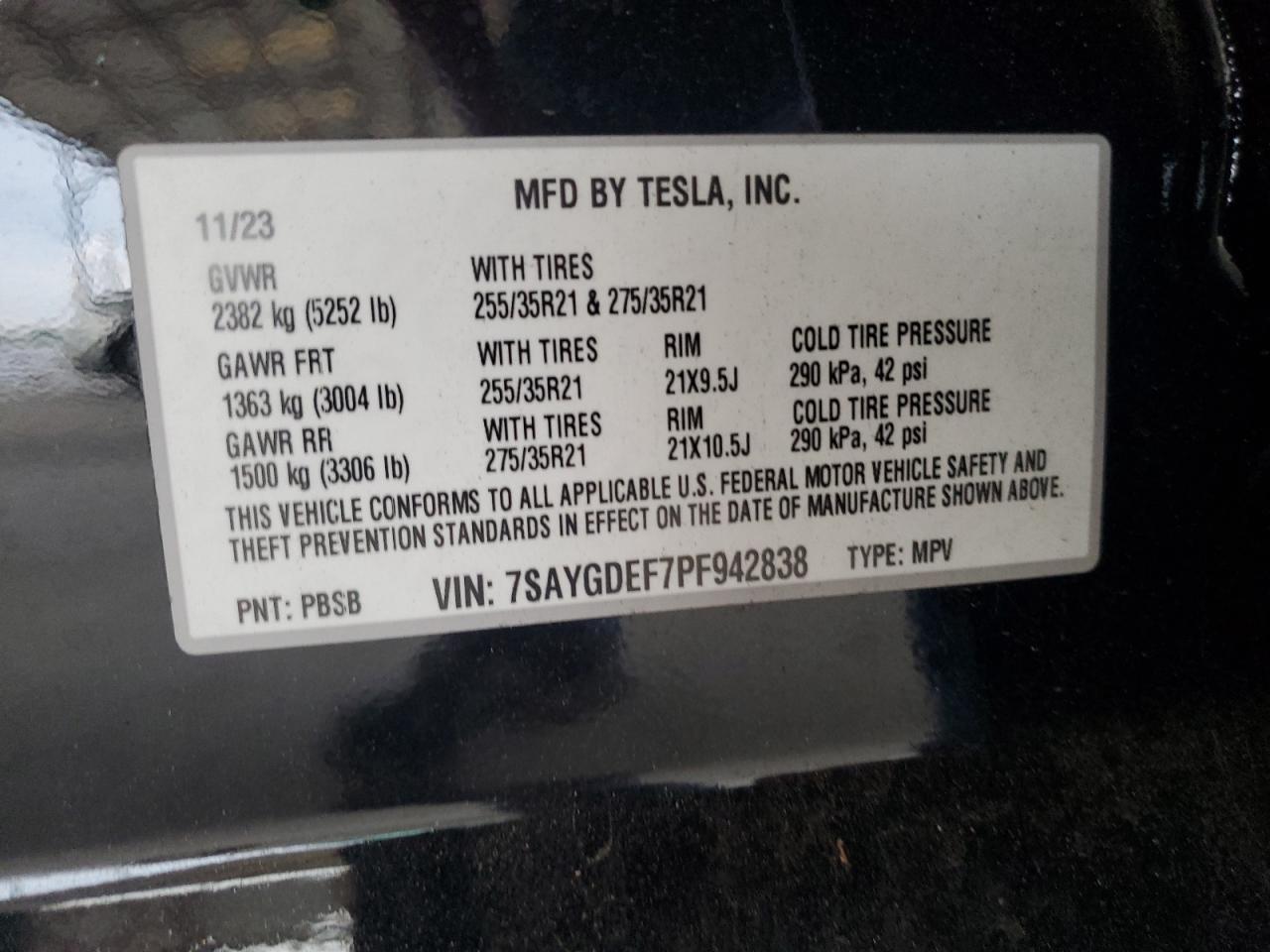 7SAYGDEF7PF942838 2023 Tesla Model Y