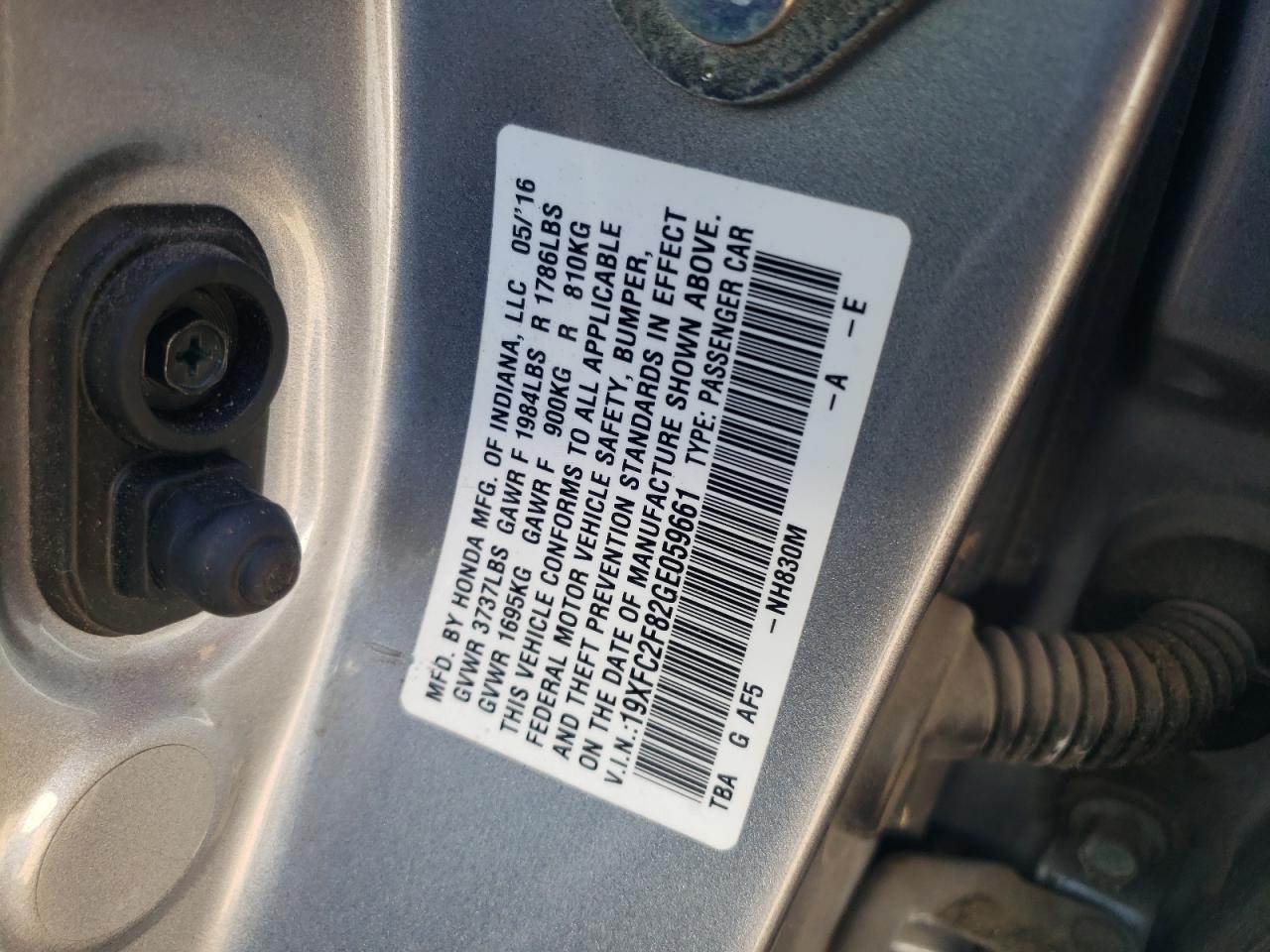 19XFC2F82GE059661 2016 Honda Civic Ex