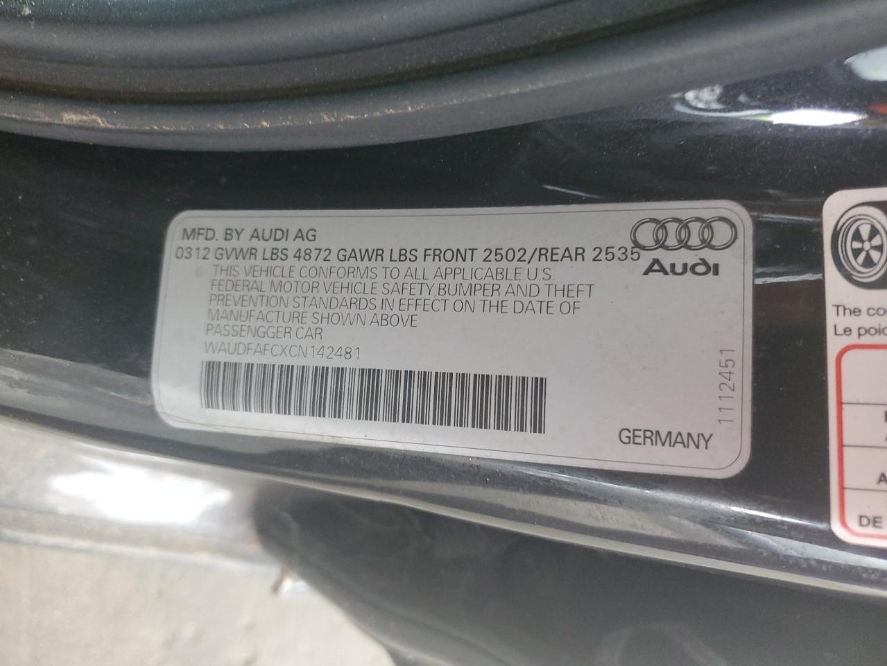 WAUDFAFCXCN142481 2012 Audi A6 Premium Plus