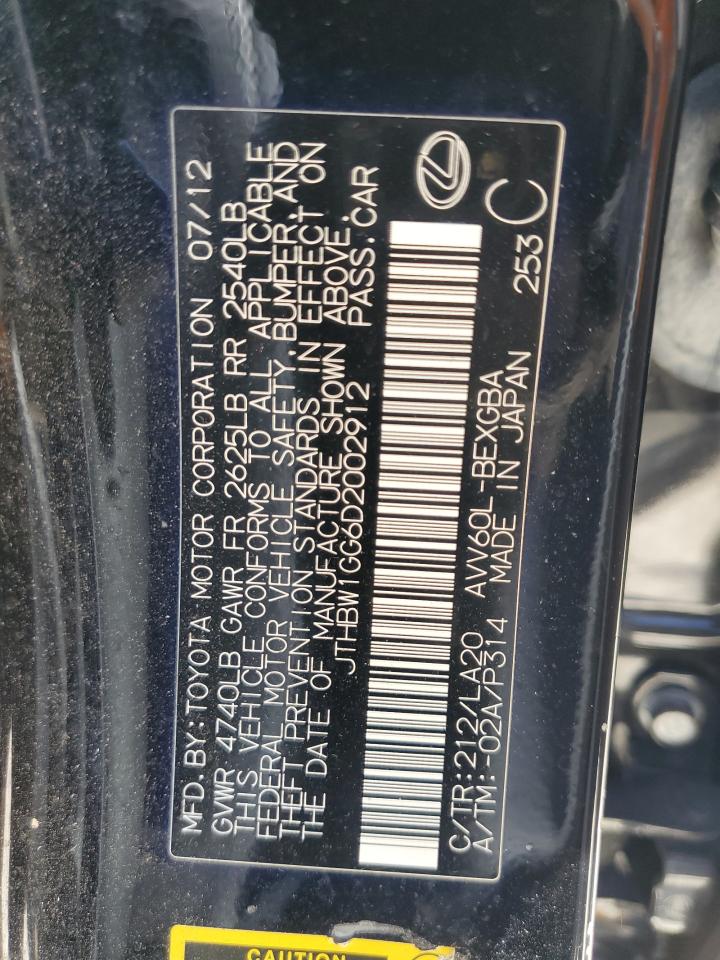 2013 Lexus Es 300H VIN: JTHBW1GG6D2002912 Lot: 73557804