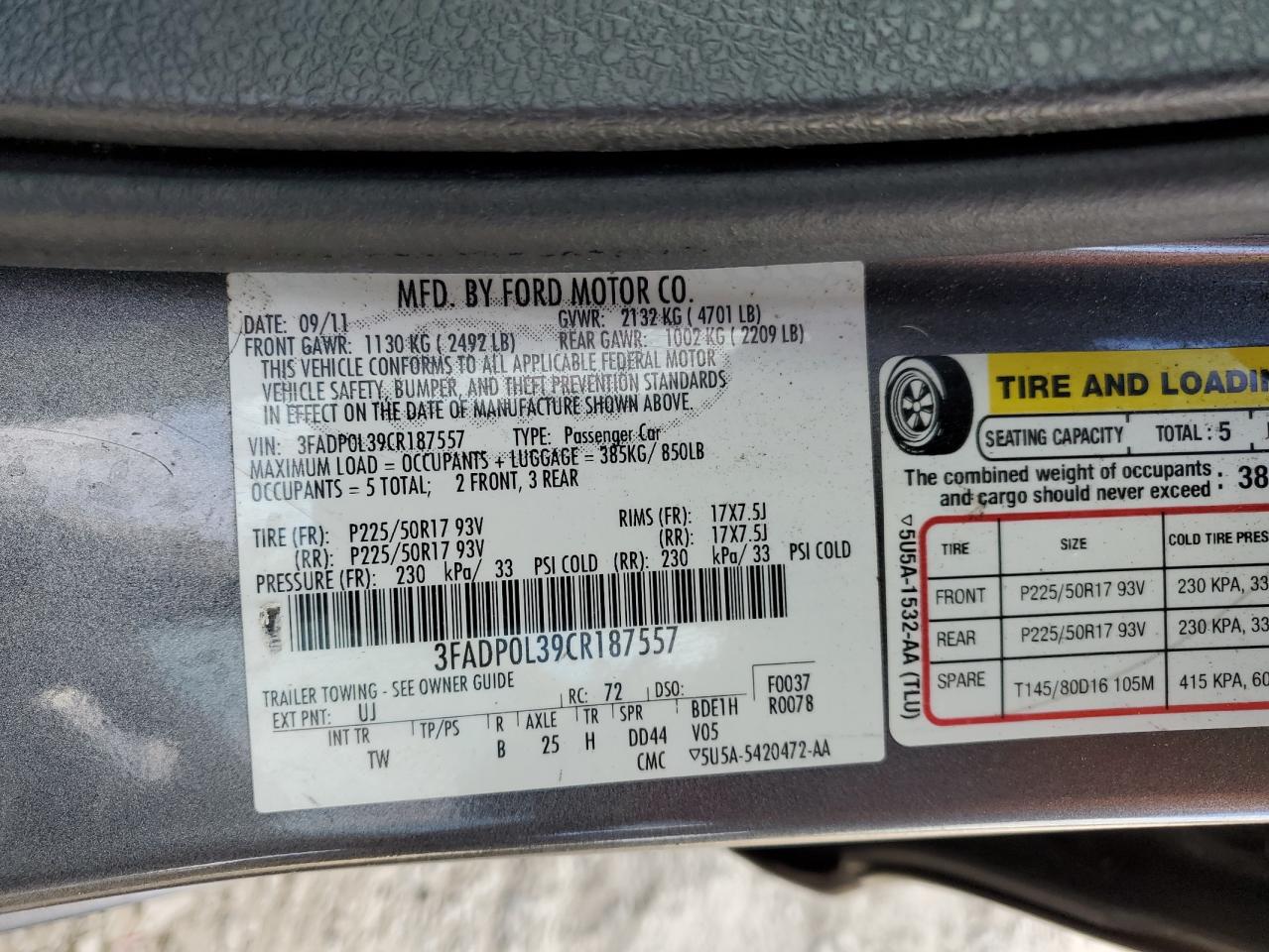 3FADP0L39CR187557 2012 Ford Fusion Hybrid