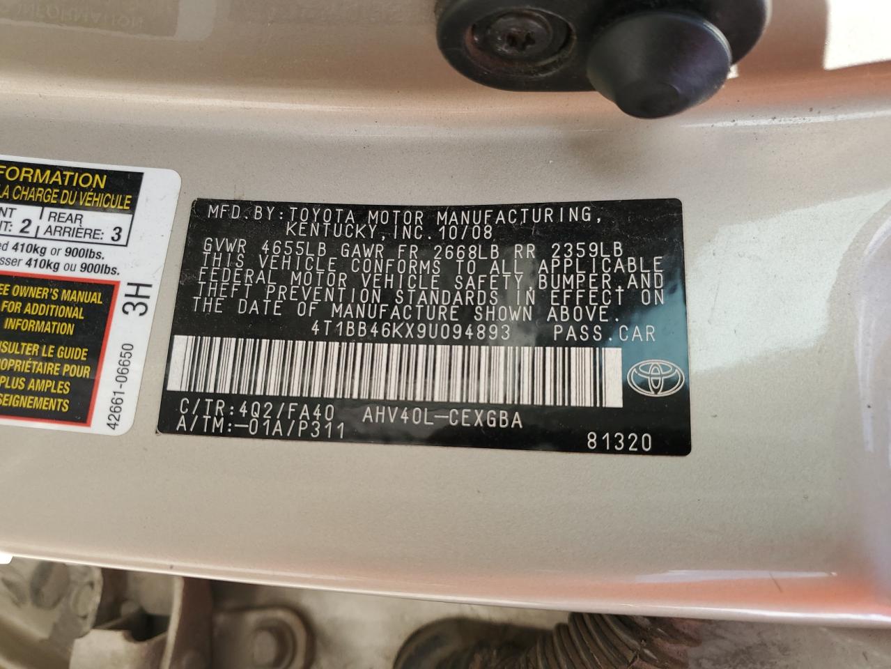 2009 Toyota Camry Hybrid VIN: 4T1BB46KX9U094893 Lot: 71616114