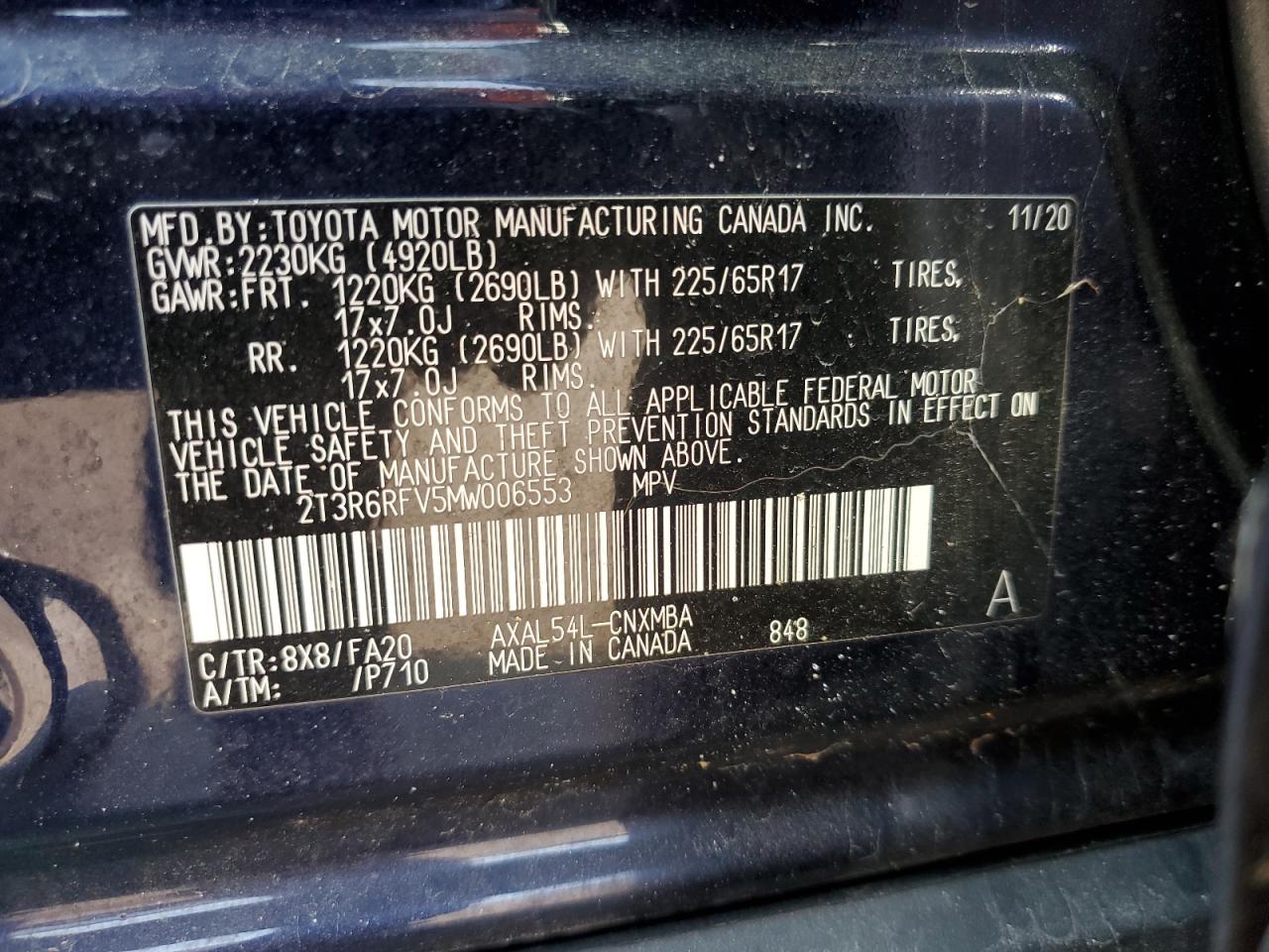 2T3R6RFV5MW006553 2021 Toyota Rav4 Xle