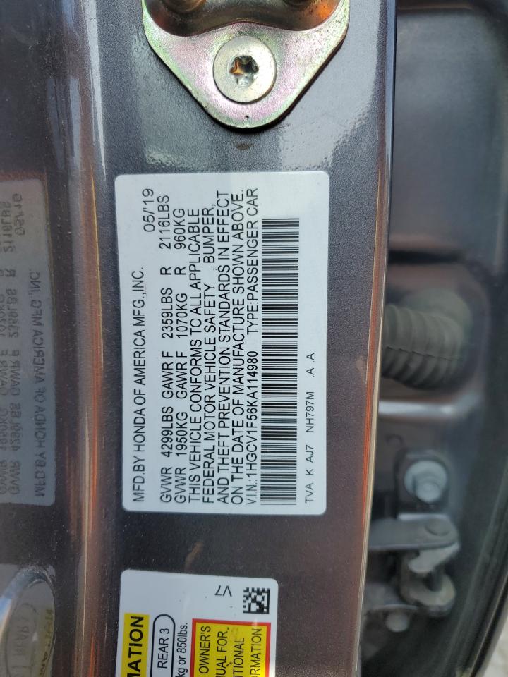 1HGCV1F56KA114980 2019 Honda Accord Exl