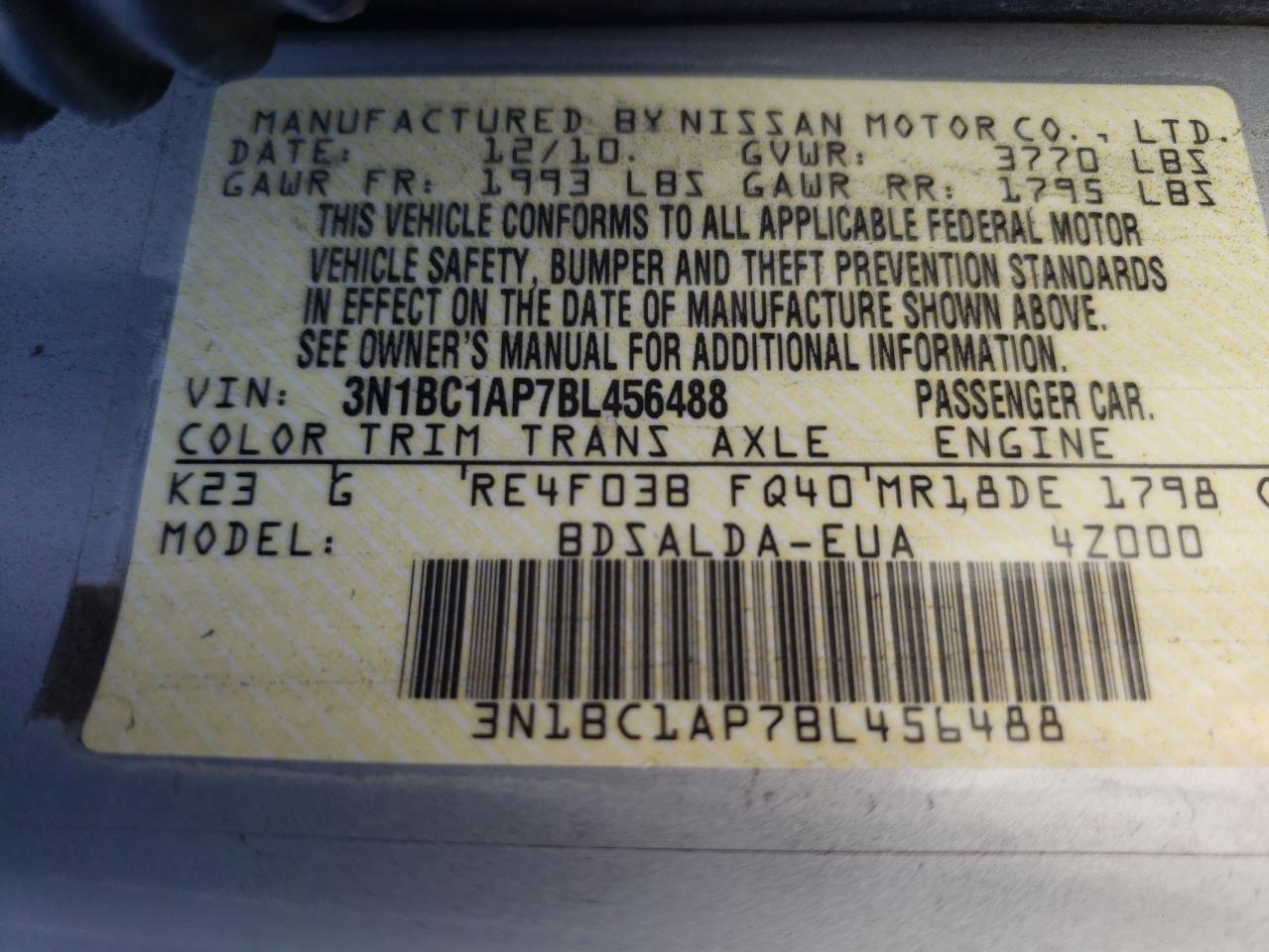 3N1BC1AP7BL456488 2011 Nissan Versa S