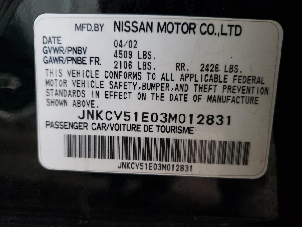 JNKCV51E03M012831 2003 Infiniti G35