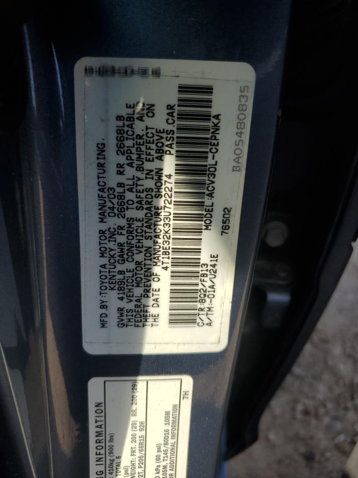 4T1BE32K33U722274 2003 Toyota Camry Le