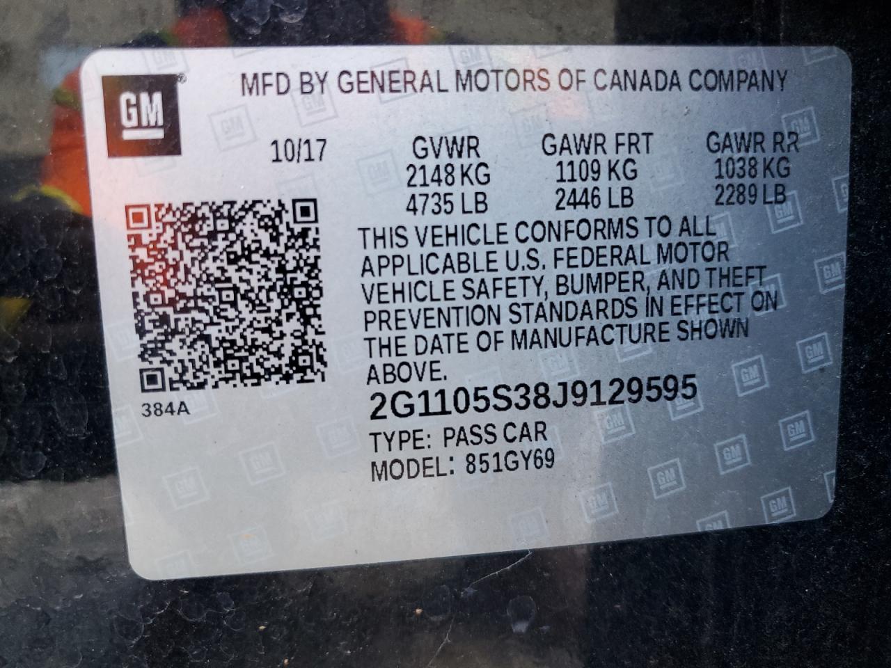 2018 Chevrolet Impala Lt VIN: 2G1105S38J9129595 Lot: 70987424