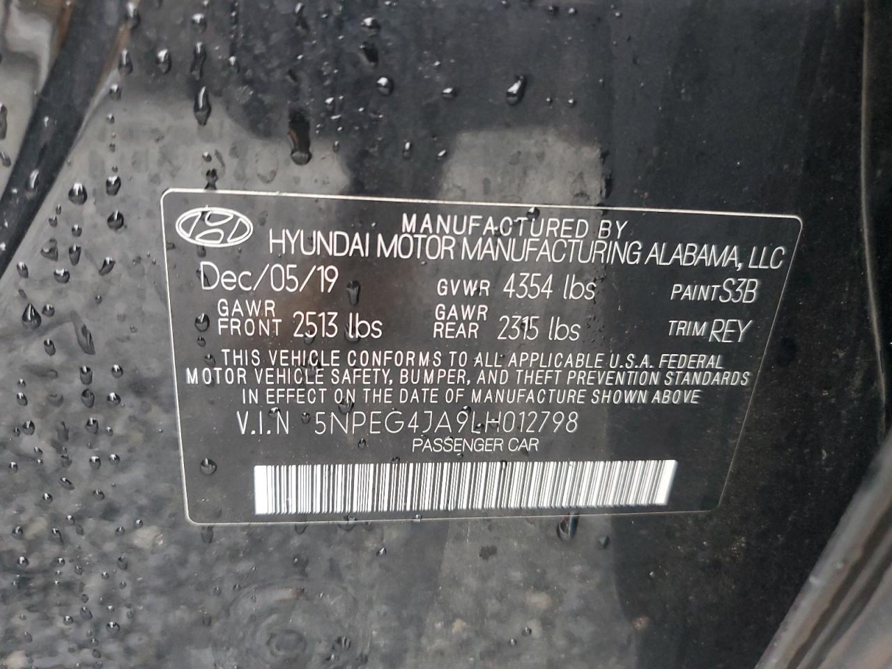 5NPEG4JA9LH012798 2020 Hyundai Sonata Se