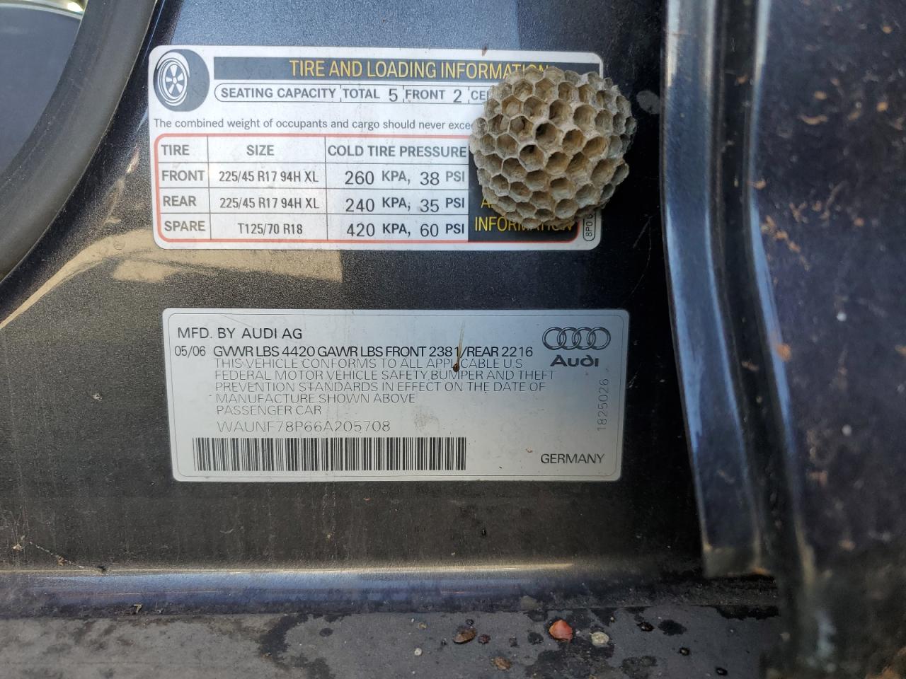 WAUNF78P66A205708 2006 Audi A3 2.0 Premium