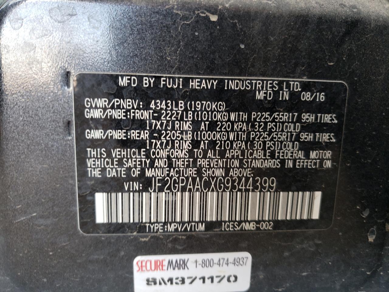 JF2GPAACXG9344399 2016 Subaru Crosstrek