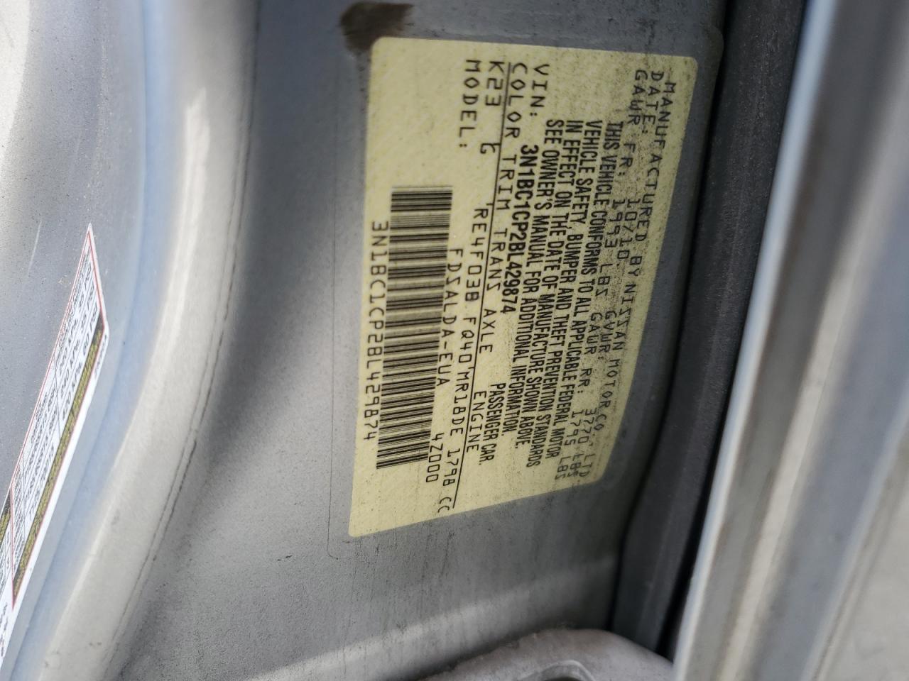 3N1BC1CP2BL429874 2011 Nissan Versa S