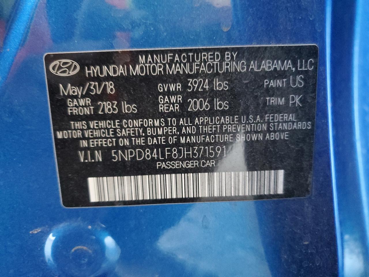 5NPD84LF8JH371591 2018 Hyundai Elantra Sel