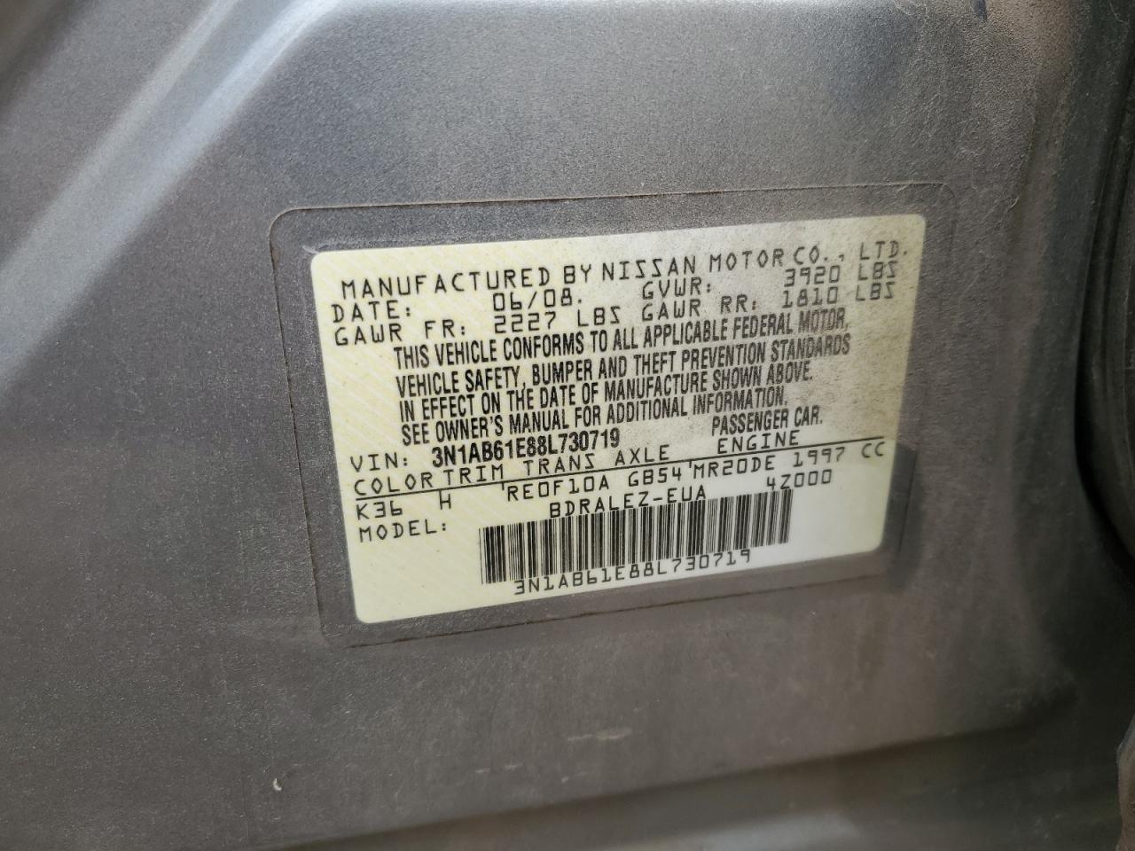 3N1AB61E88L730719 2008 Nissan Sentra 2.0