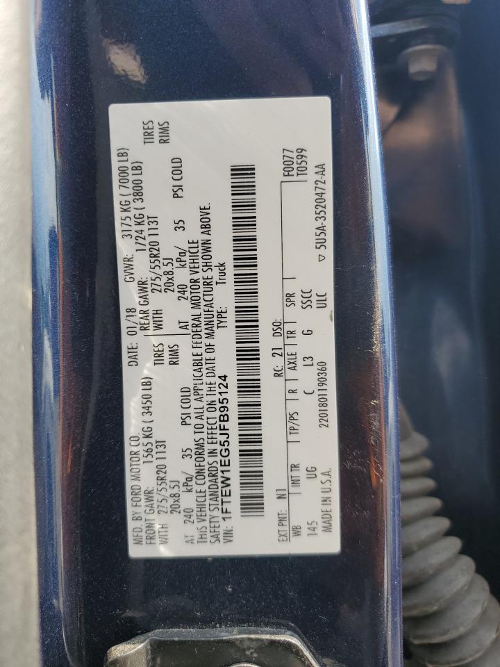 2018 Ford F150 Supercrew VIN: 1FTEW1EG5JFB95124 Lot: 72320374