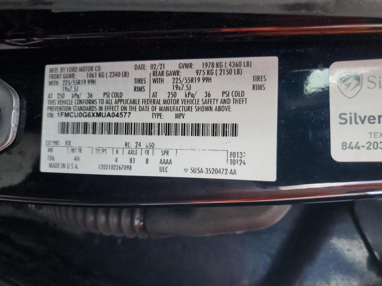 2021 Ford Escape Se VIN: 1FMCU0G6XMUA04577 Lot: 69806194