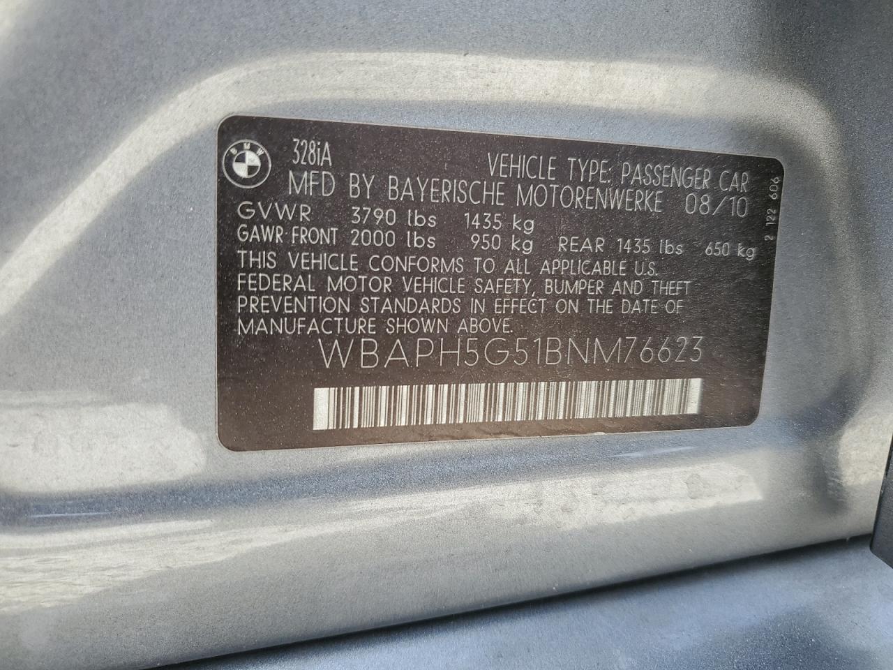 2011 BMW 328 I Sulev VIN: WBAPH5G51BNM76623 Lot: 69770744