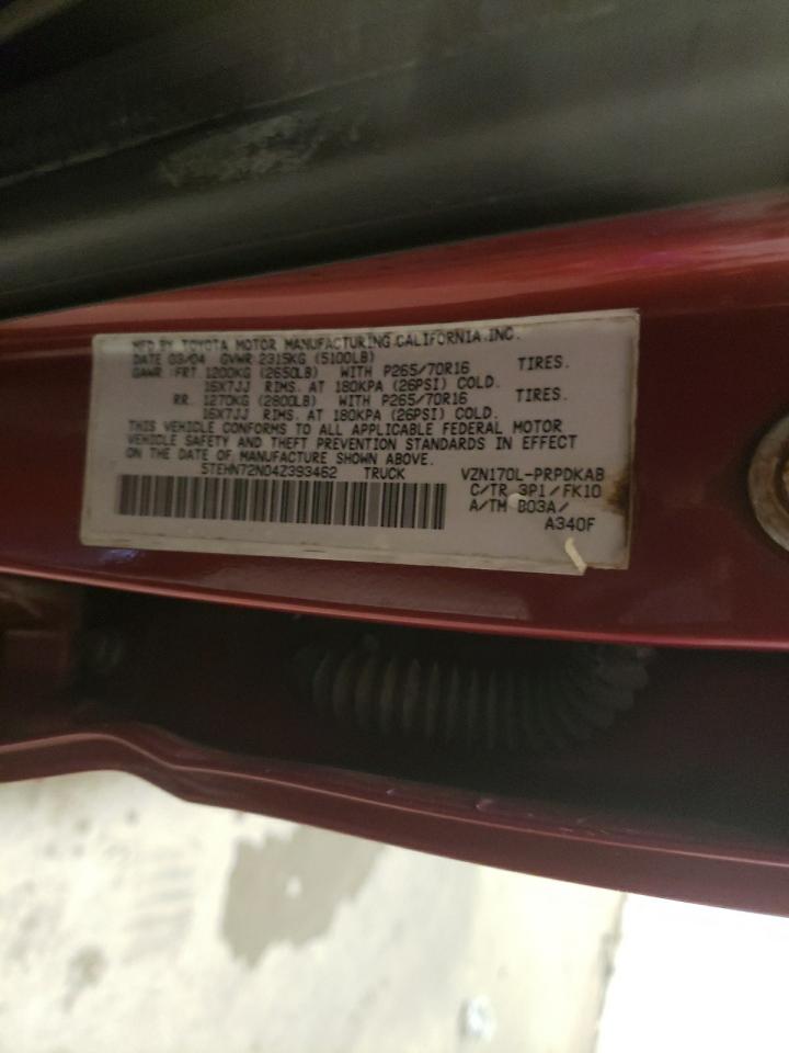 2004 Toyota Tacoma Double Cab VIN: 5TEHN72N04Z393462 Lot: 72798704