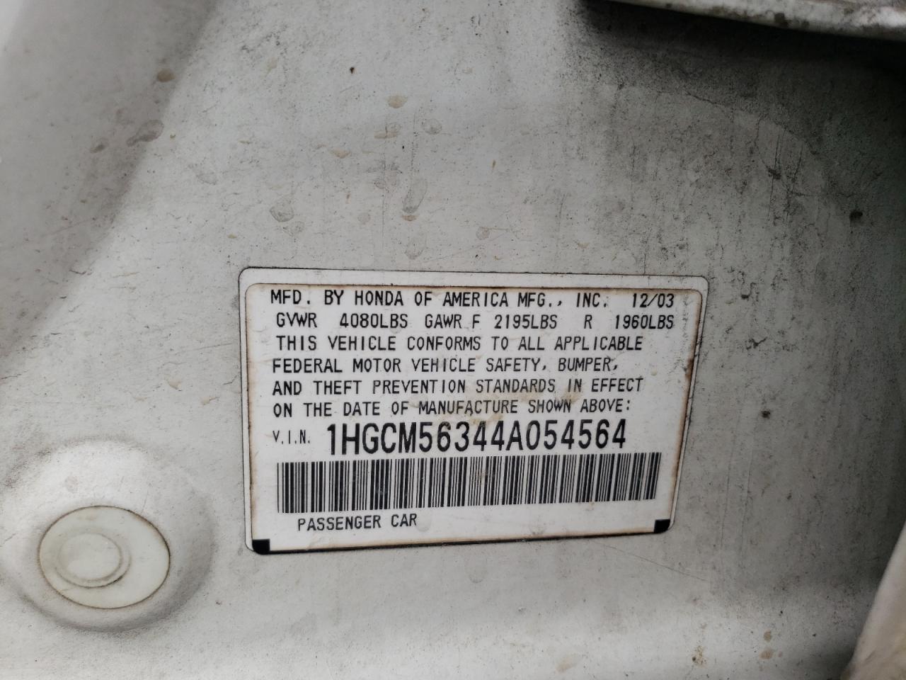 1HGCM56344A054564 2004 Honda Accord Lx