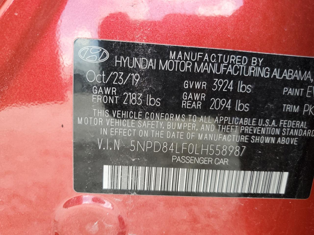 5NPD84LF0LH558987 2020 Hyundai Elantra Sel