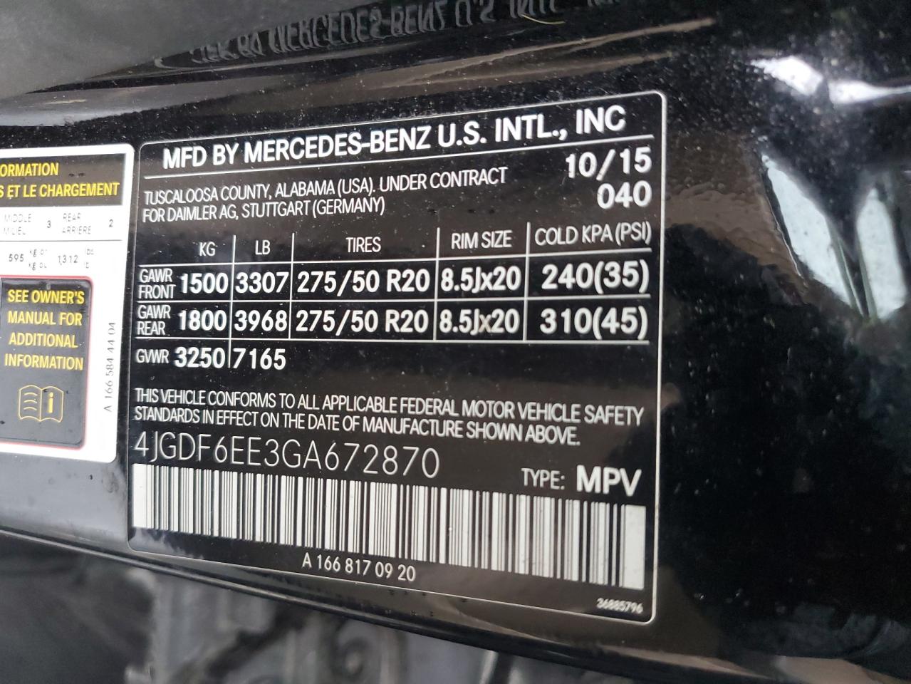 4JGDF6EE3GA672870 2016 Mercedes-Benz Gl 450 4Matic