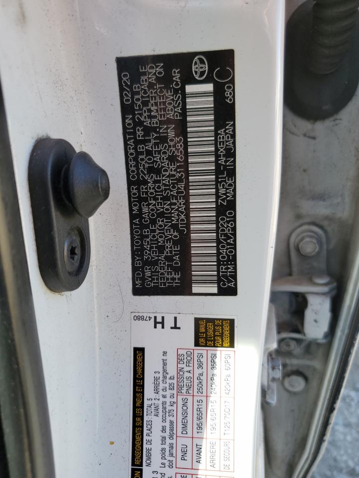 2020 Toyota Prius L VIN: JTDKARFU4L3116583 Lot: 73340484