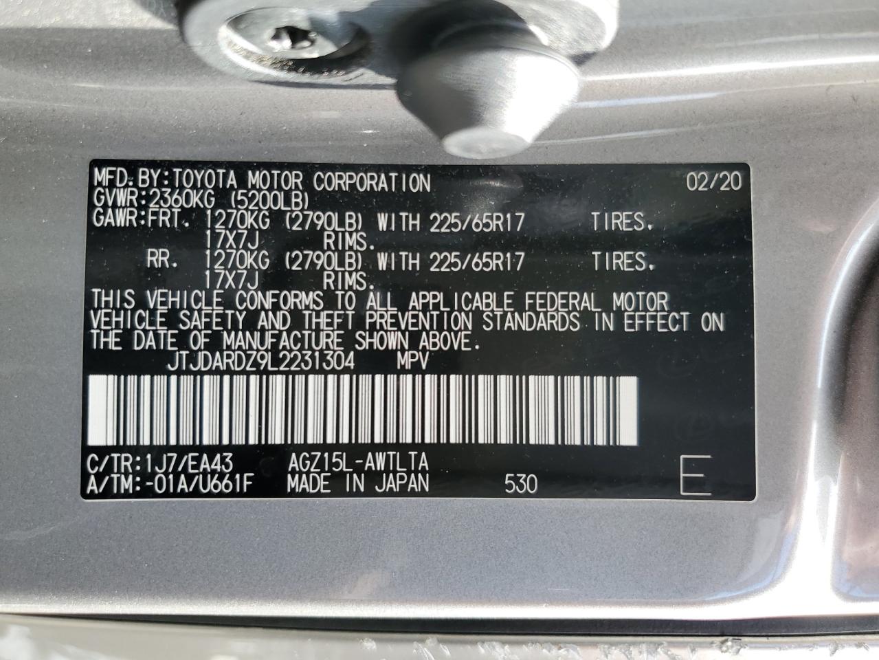 2020 Lexus Nx 300 VIN: JTJDARDZ9L2231304 Lot: 70342314