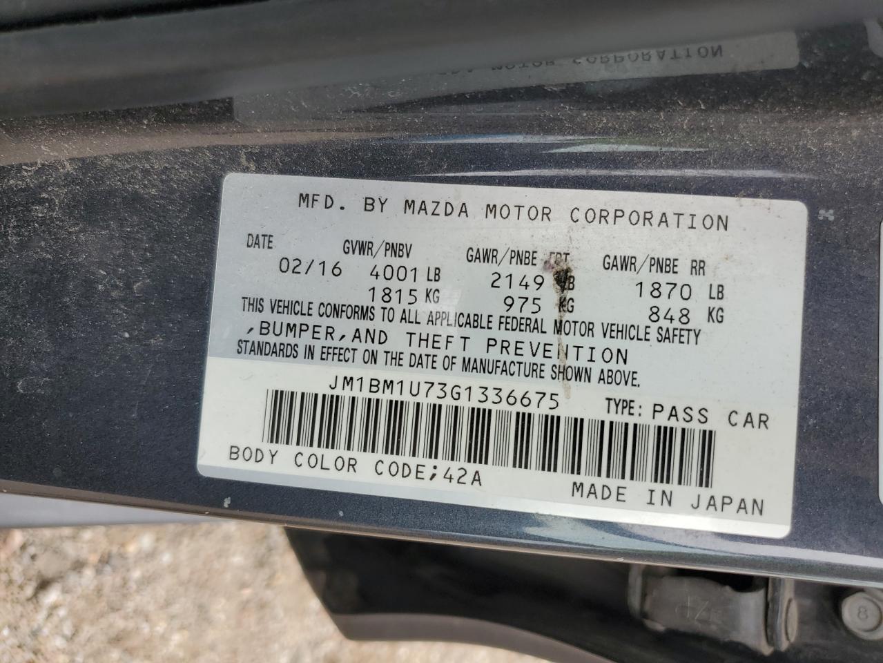 JM1BM1U73G1336675 2016 Mazda 3 Sport