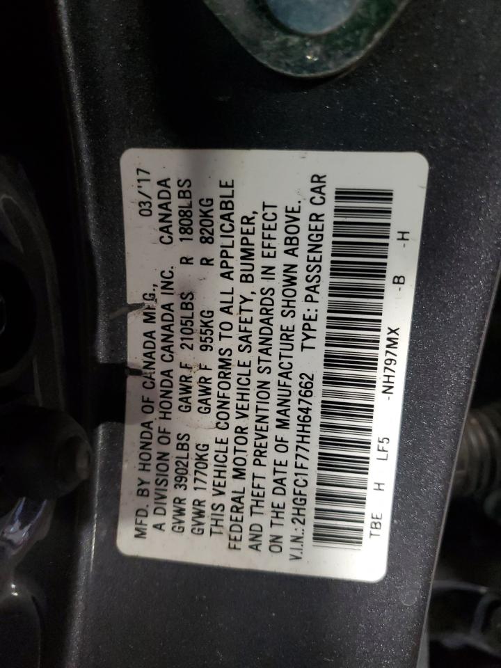 2HGFC1F77HH647662 2017 Honda Civic Exl
