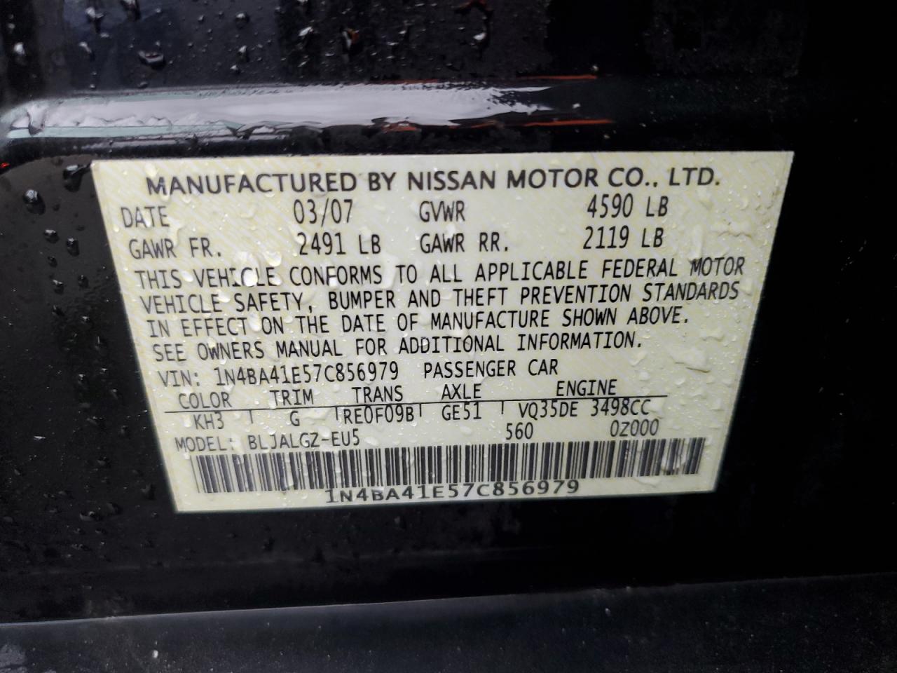 1N4BA41E57C856979 2007 Nissan Maxima Se