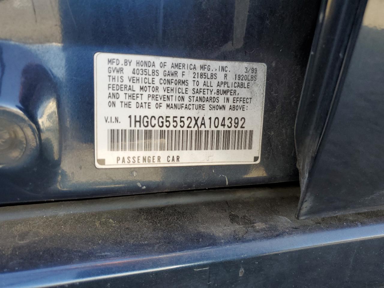 1HGCG5552XA104392 1999 Honda Accord Ex