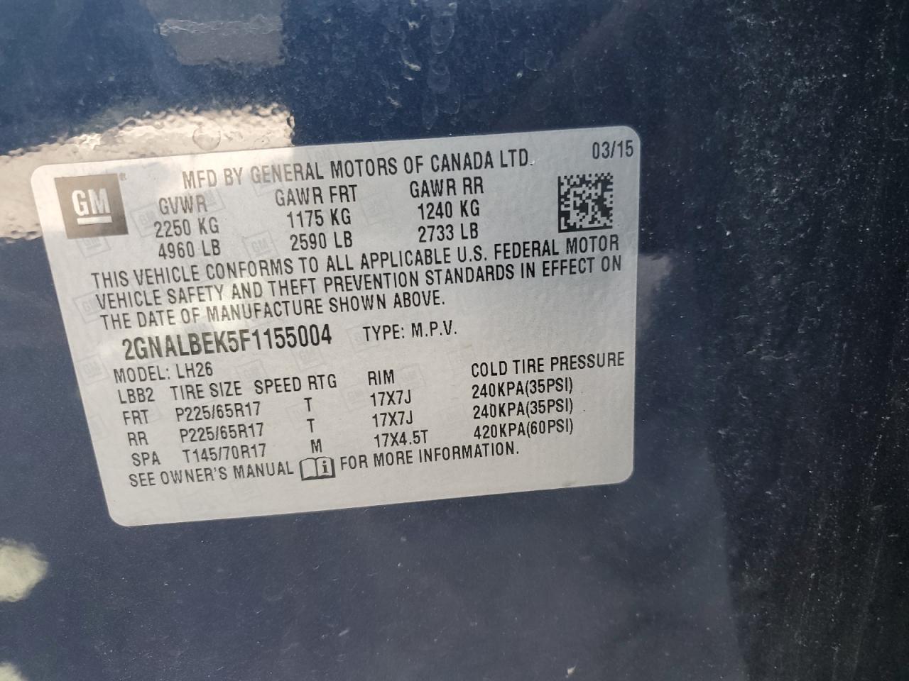 2GNALBEK5F1155004 2015 CHEVROLET EQUINOX - Image 13