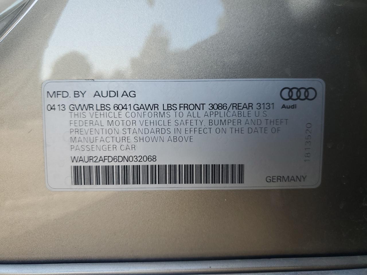 WAUR2AFD6DN032068 2013 Audi A8 L Quattro